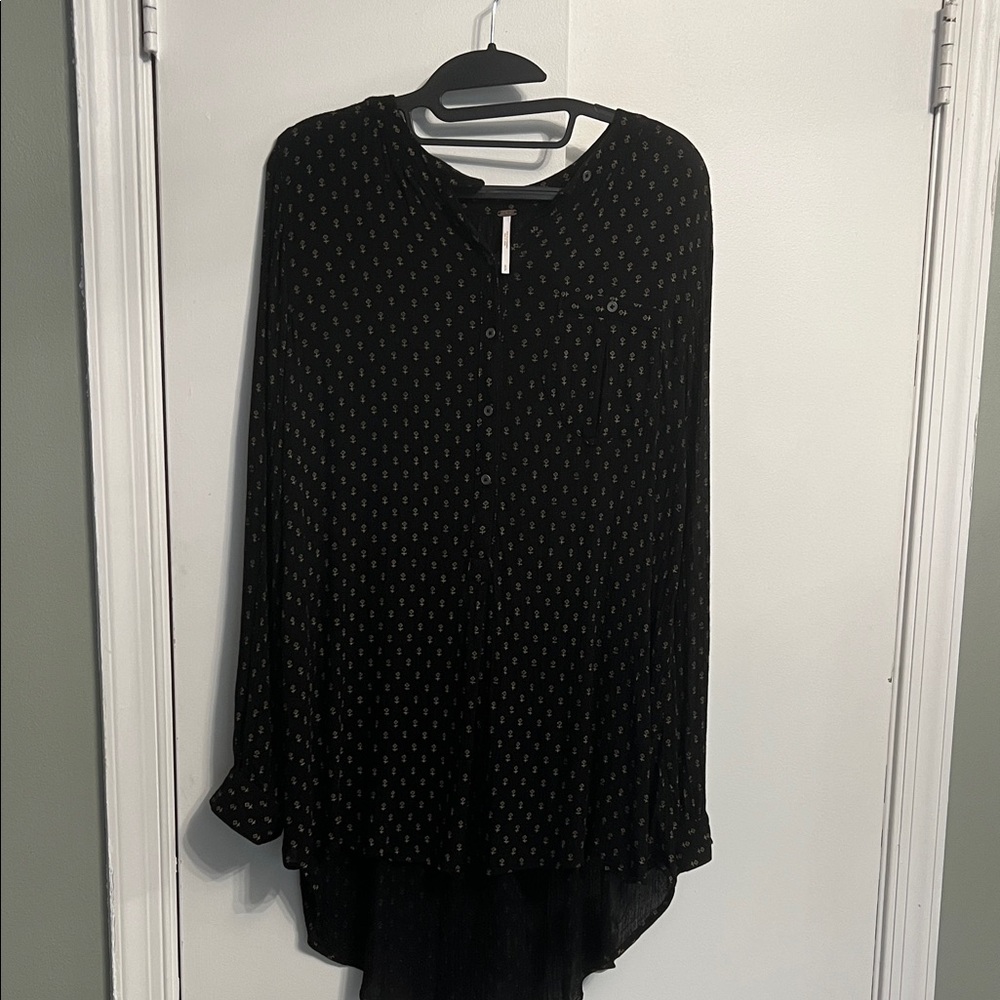 Free People Black Button-Up Blouse, S